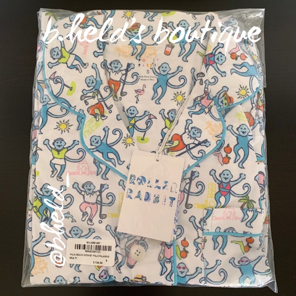 Roller Rabbit Palm Beach Monkey Polo Pajamas in Multi Monkey Sz Small S New NWT - Picture 15 of 16